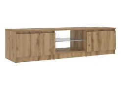 Mueble de TV luces LED madera roble artisan 140x40x36 cm