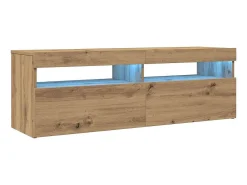 Mueble de TV luces LED madera roble artisan 120x35x40 cm