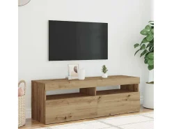 Mueble de TV luces LED madera roble artisan 120x35x40 cm