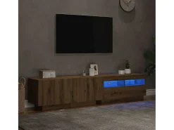 Mueble de TV luces LED madera roble artisan 180x35x40 cm