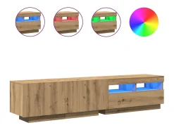 Mueble de TV luces LED madera roble artisan 180x35x40 cm