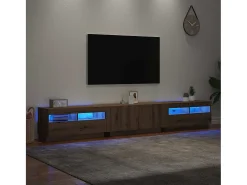 Mueble de TV luces LED madera roble artisan 260x35x40 cm
