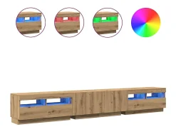 Mueble de TV luces LED madera roble artisan 260x35x40 cm