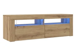 Mueble de TV luces LED madera roble artisan 120x35x40 cm