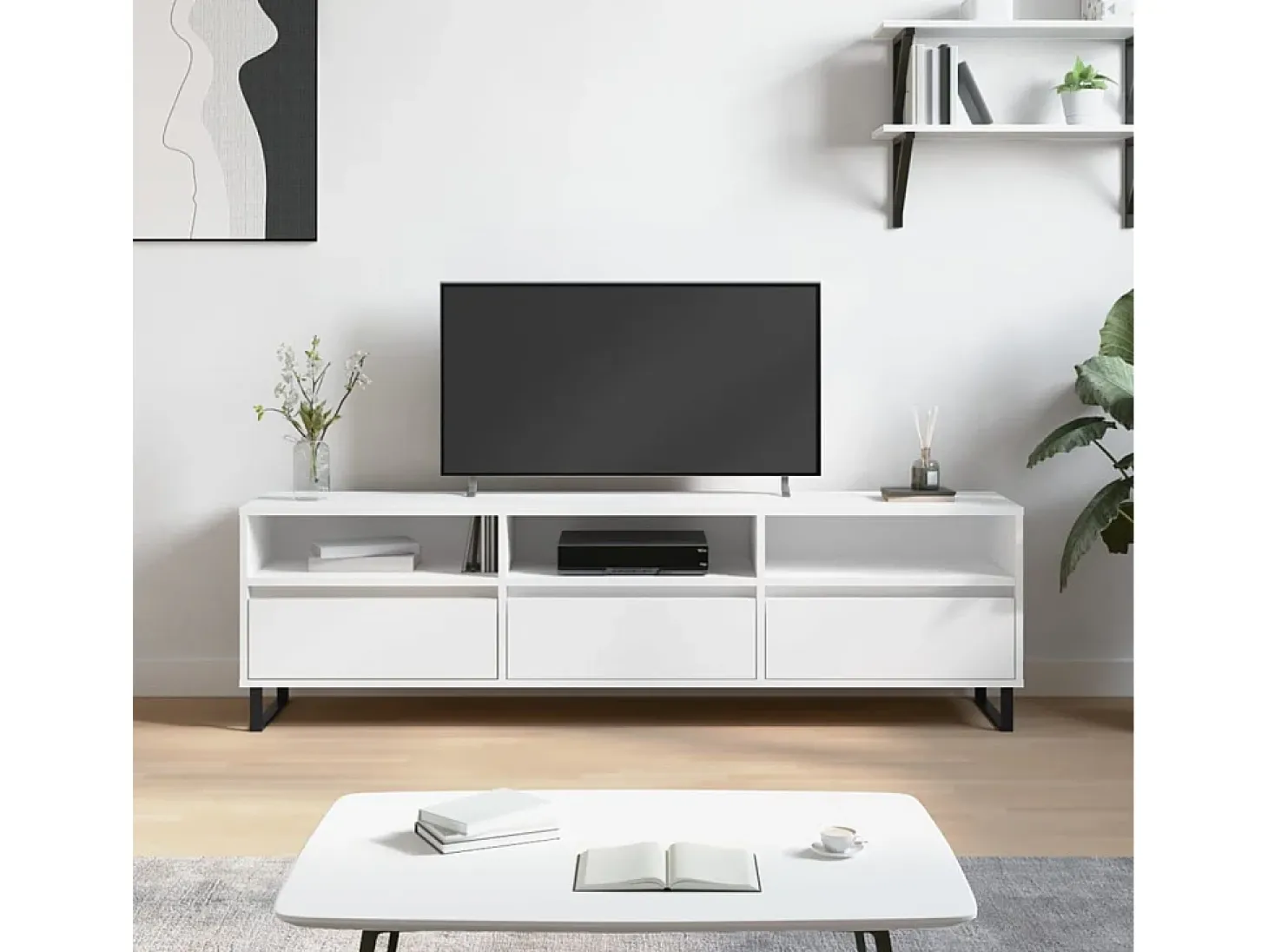 Mueble de TV madera contrachapada blanco 150x30x44,5 cm