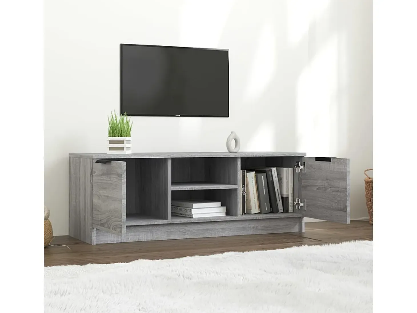 Mueble de TV madera contrachapada gris Sonoma 102x35x36,5 cm
