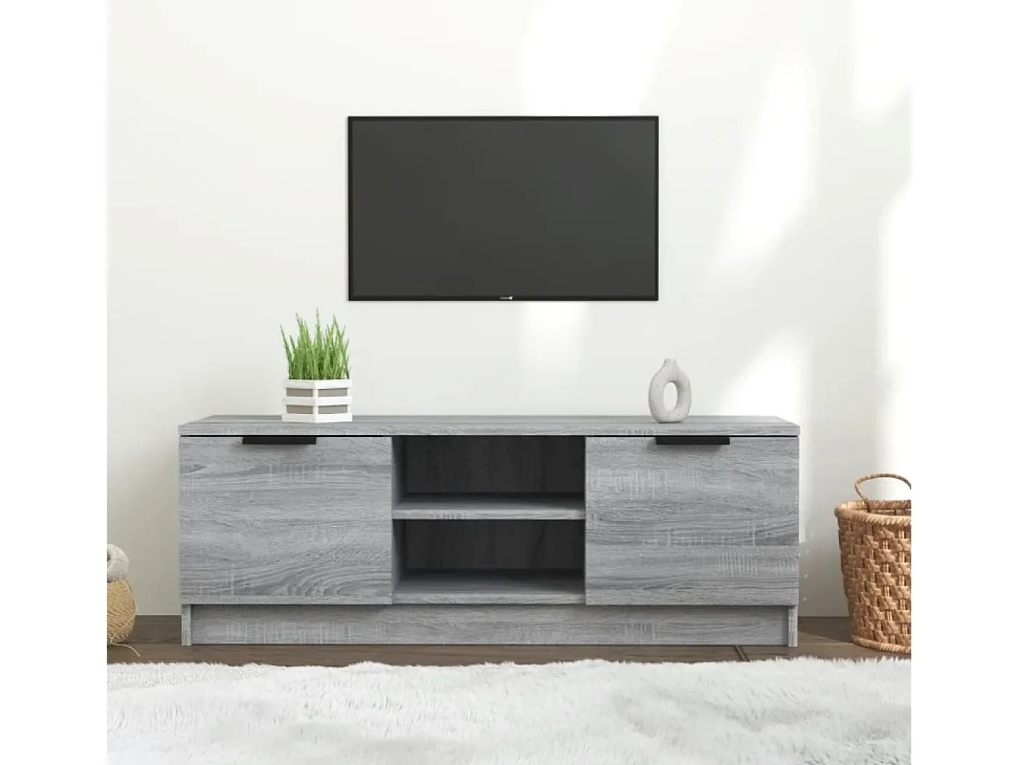 Mueble de TV madera contrachapada gris Sonoma 102x35x36,5 cm