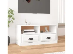 Mueble de TV madera contrachapada blanco brillo 93x35,5x45 cm
