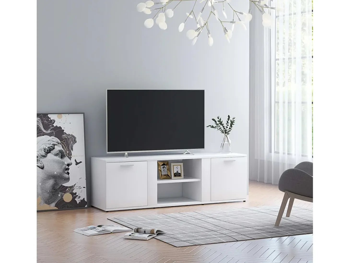 Mueble de TV madera contrachapada blanco 120x34x37 cm