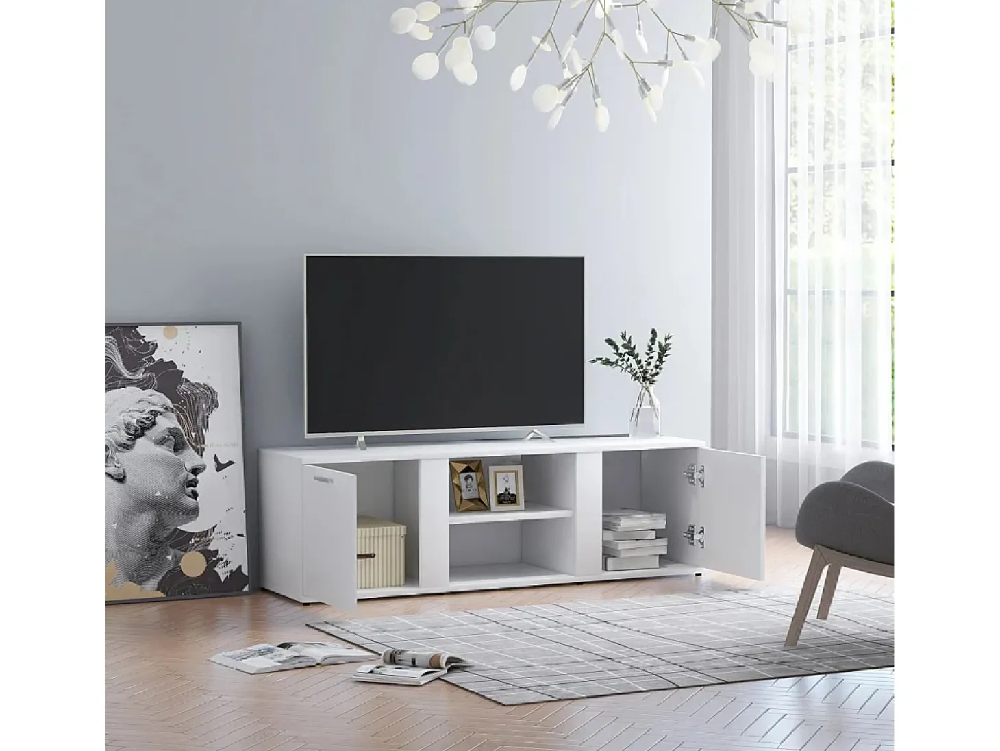 Mueble de TV madera contrachapada blanco 120x34x37 cm