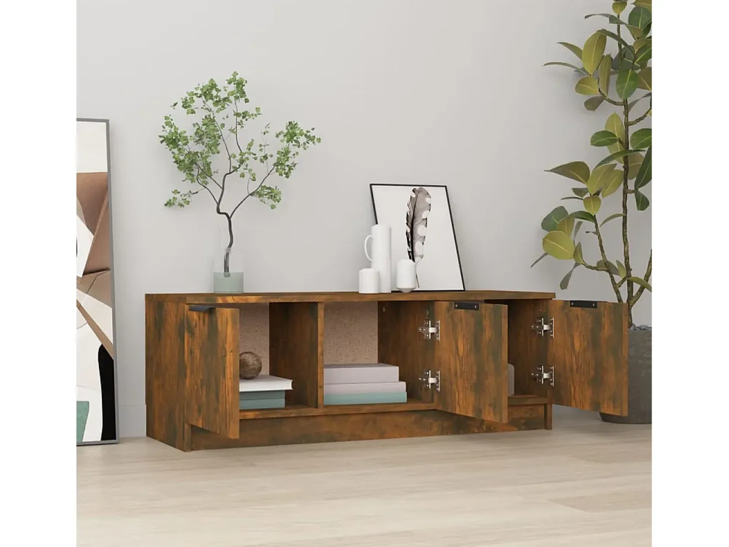 Mueble de TV madera contrachapada roble ahumado 102x35x36,5 cm