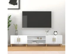 Mueble de TV madera contrachapada blanco brillo 180x31,5x40 cm
