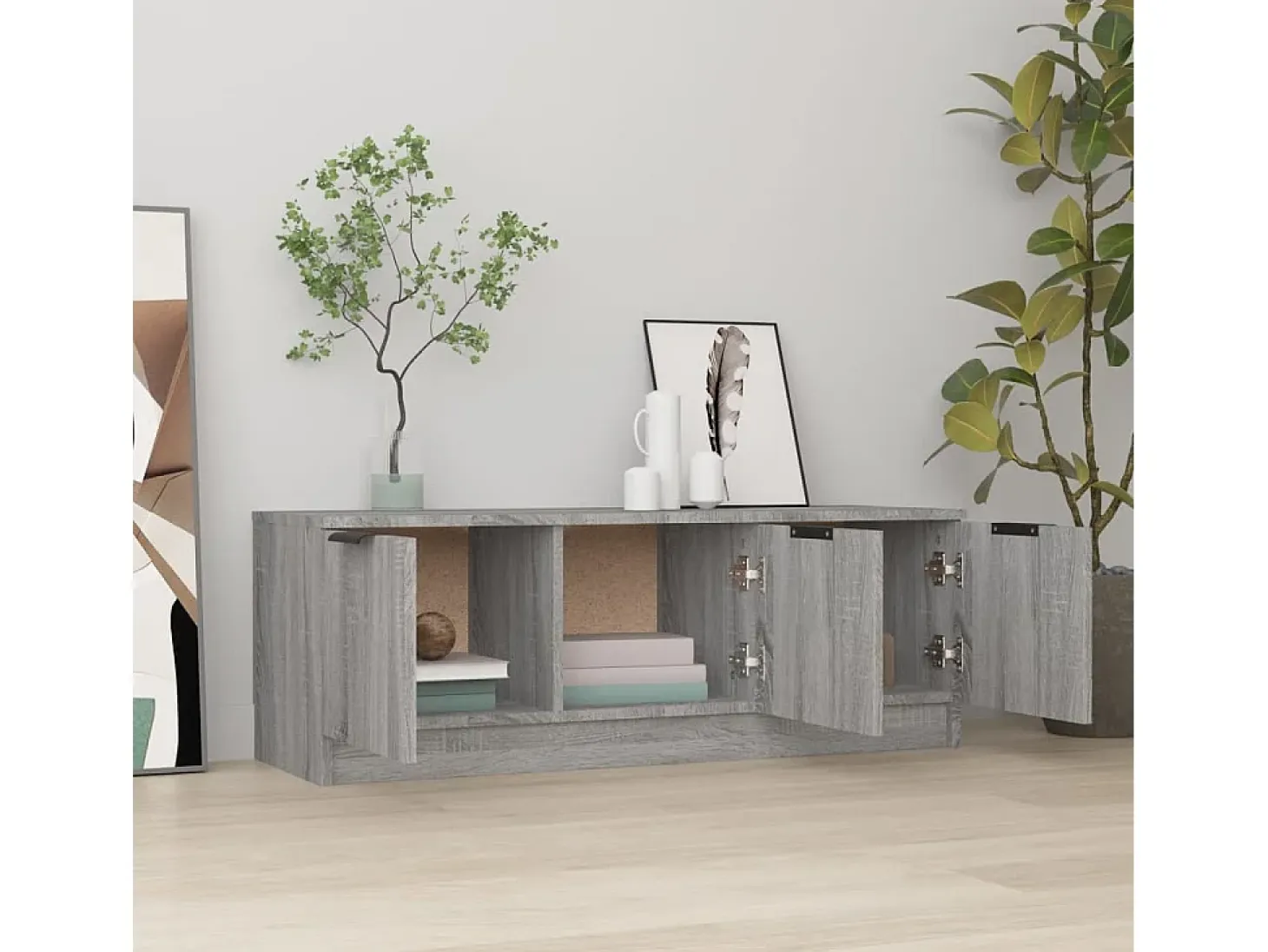 Mueble de TV madera contrachapada gris Sonoma 102x35x36,5 cm