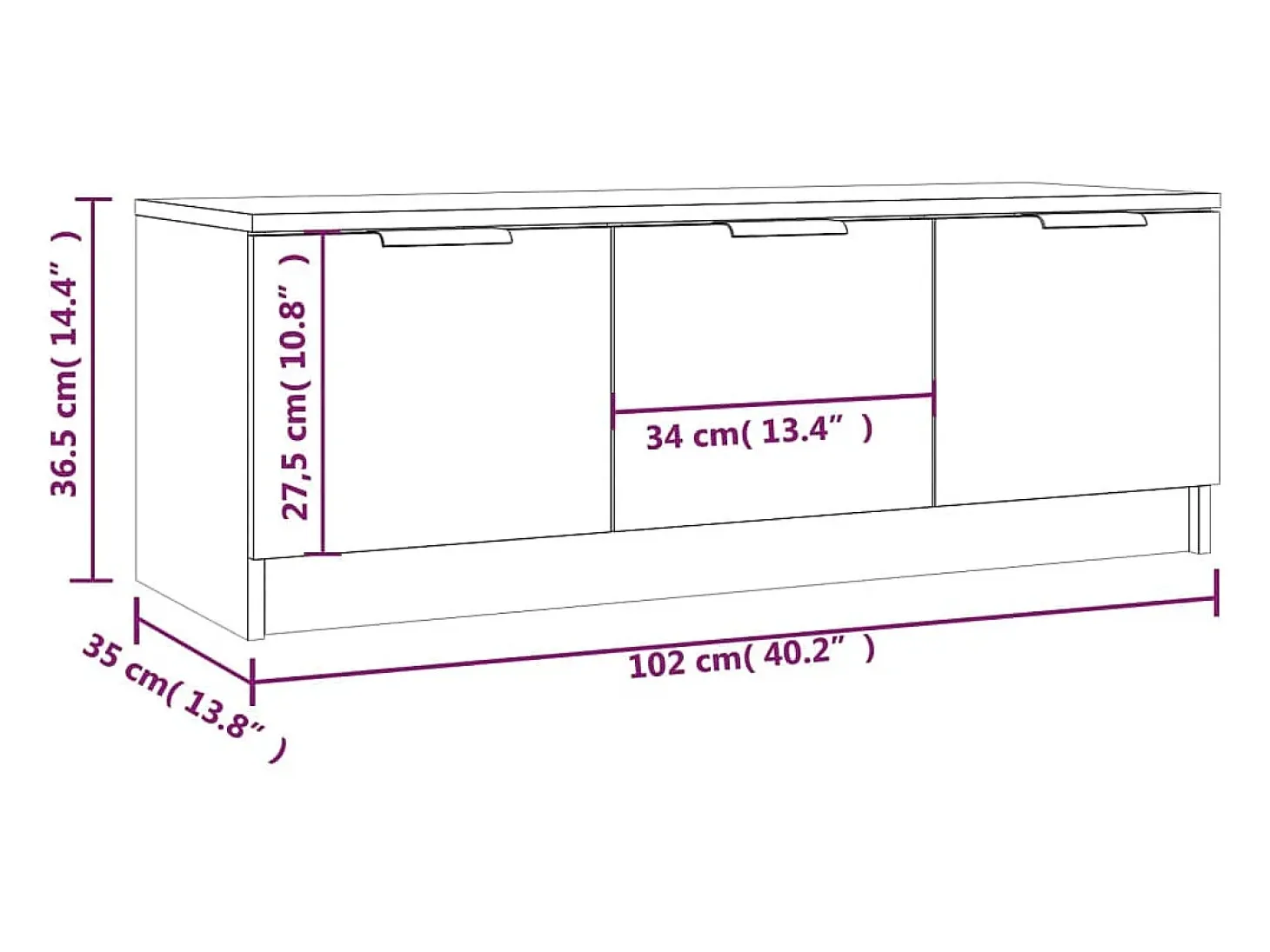 Mueble de TV madera contrachapada gris Sonoma 102x35x36,5 cm
