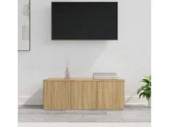 Mueble de TV madera contrachapada color roble 80x34x30 cm