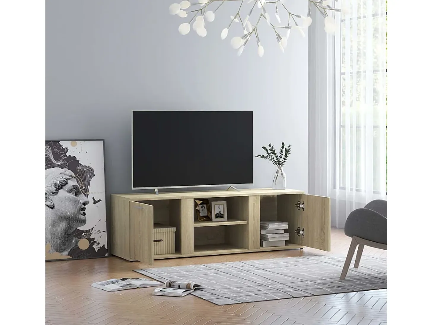 Mueble de TV madera contrachapada color roble 120x34x37 cm ES72751
