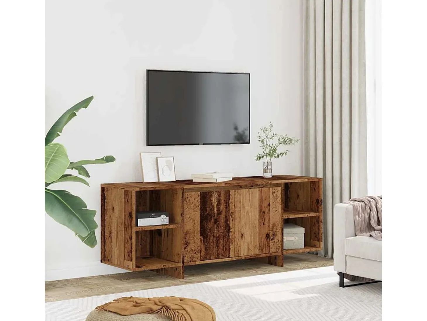 Mueble de TV madera de ingeniería envejecida 130x35x50 cm