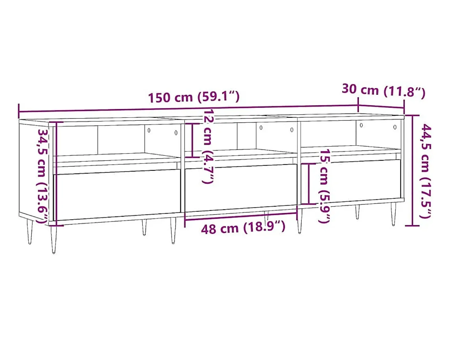 Mueble de TV madera ingeniería madera envejecida 150x30x44,5 cm