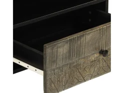 Mueble de TV madera maciza de mango negro 80x33x46 cm
