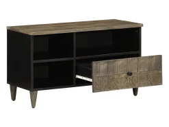 Mueble de TV madera maciza de mango negro 80x33x46 cm