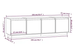 Mueble de TV madera maciza de pino blanco 156x37x45 cm