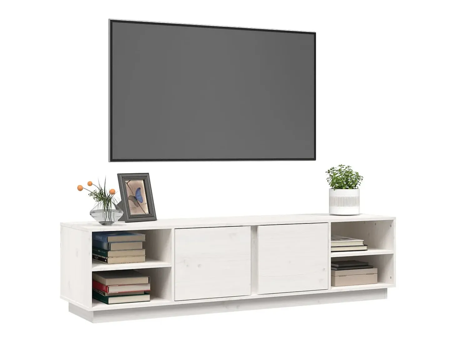 Mueble de TV madera maciza de pino blanco 156x40x40 cm