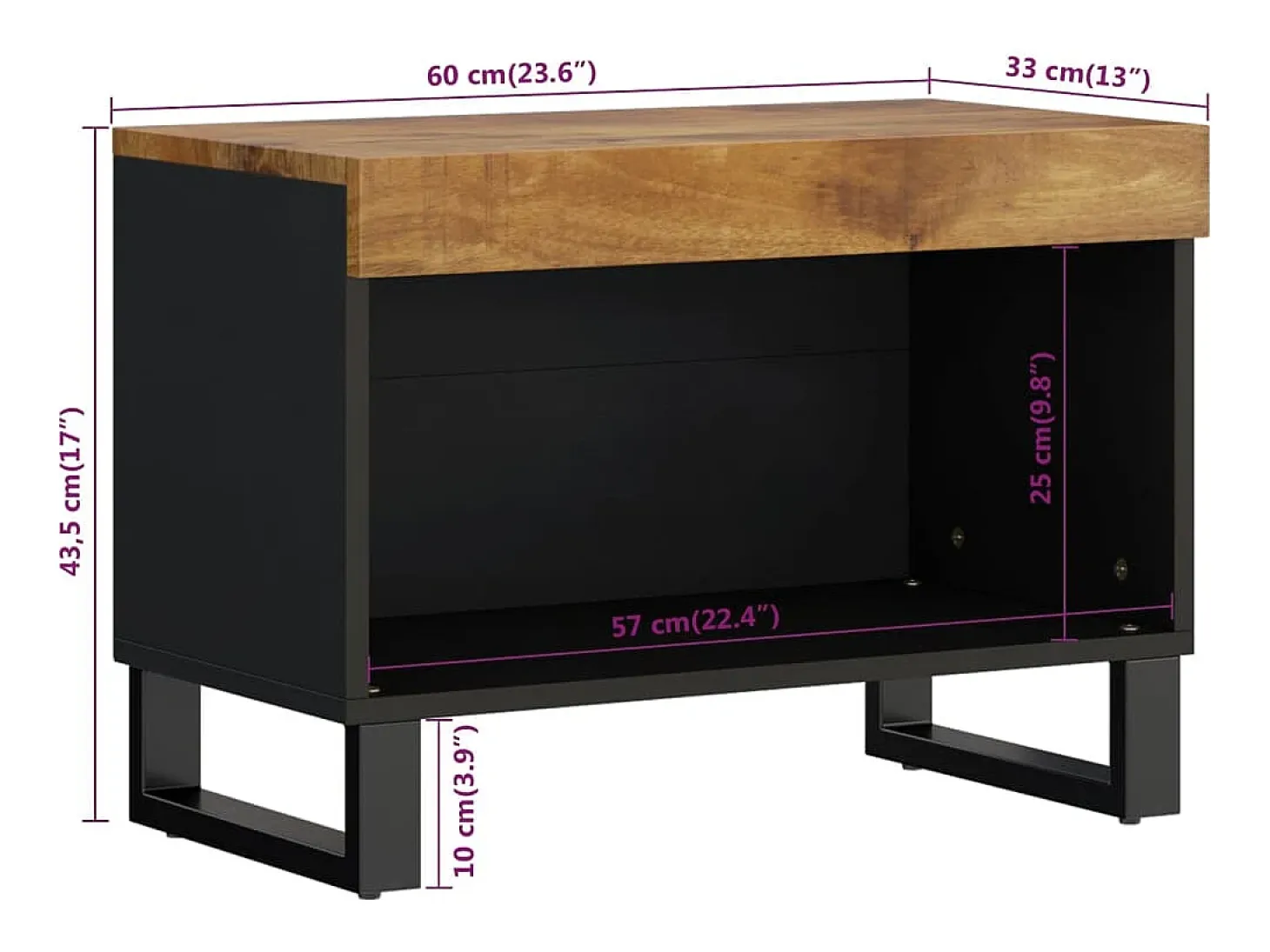 Mueble de TV madera maciza de mango 60x33x43,5 cm