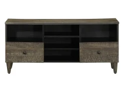 Mueble de TV madera maciza de mango negro 100x33x46 cm