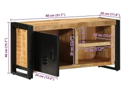 Mueble de TV madera maciza de mango rugosa 80x30x40 cm