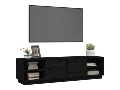 Mueble de TV madera maciza de pino negro 156x40x40 cm