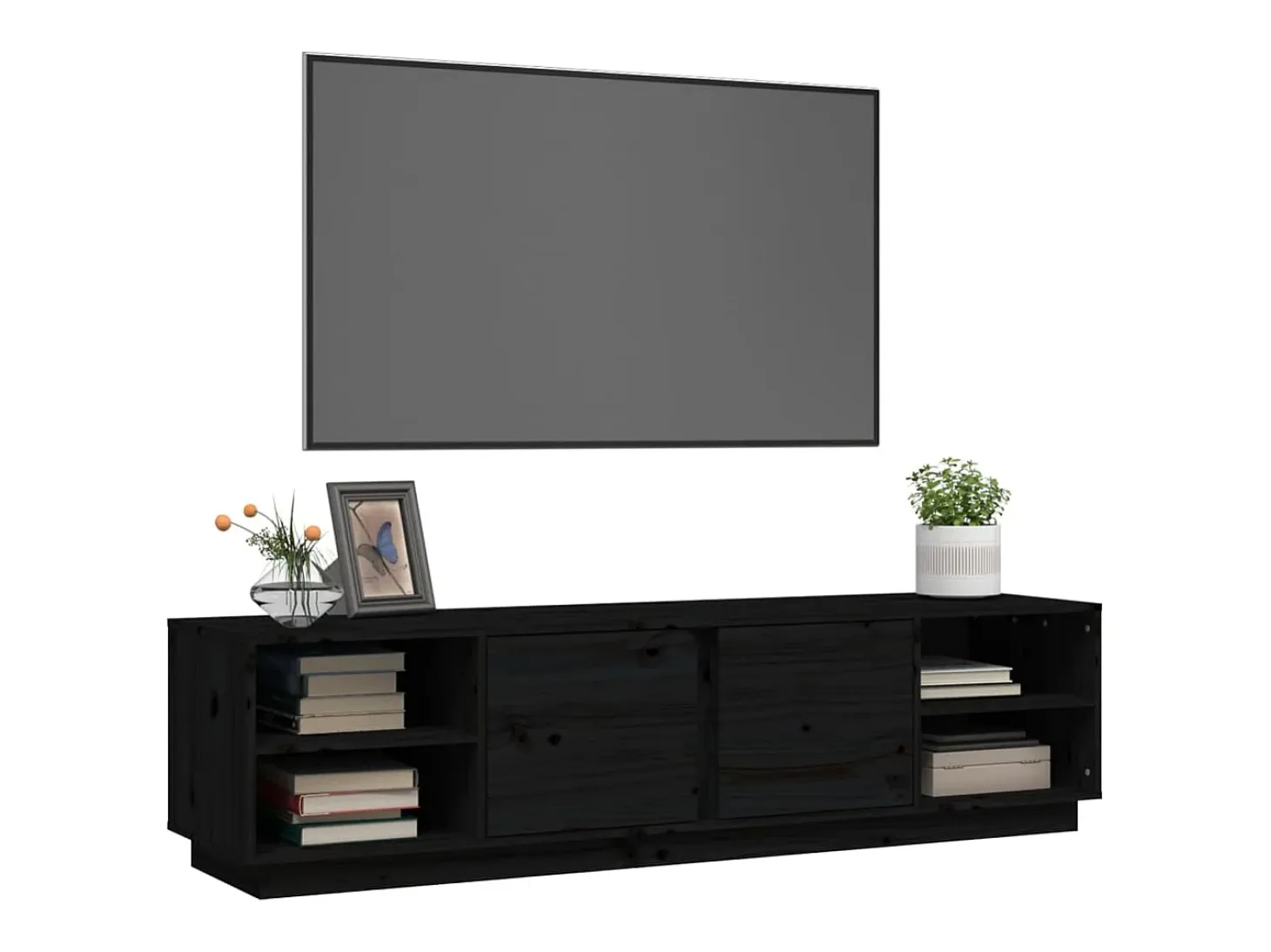 Mueble de TV madera maciza de pino negro 156x40x40 cm