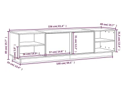 Mueble de TV madera maciza de pino negro 156x40x40 cm