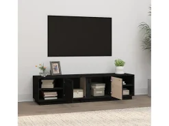 Mueble de TV madera maciza de pino negro 156x40x40 cm