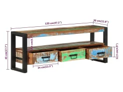 Mueble de TV madera maciza reciclada 120x30x45 cm