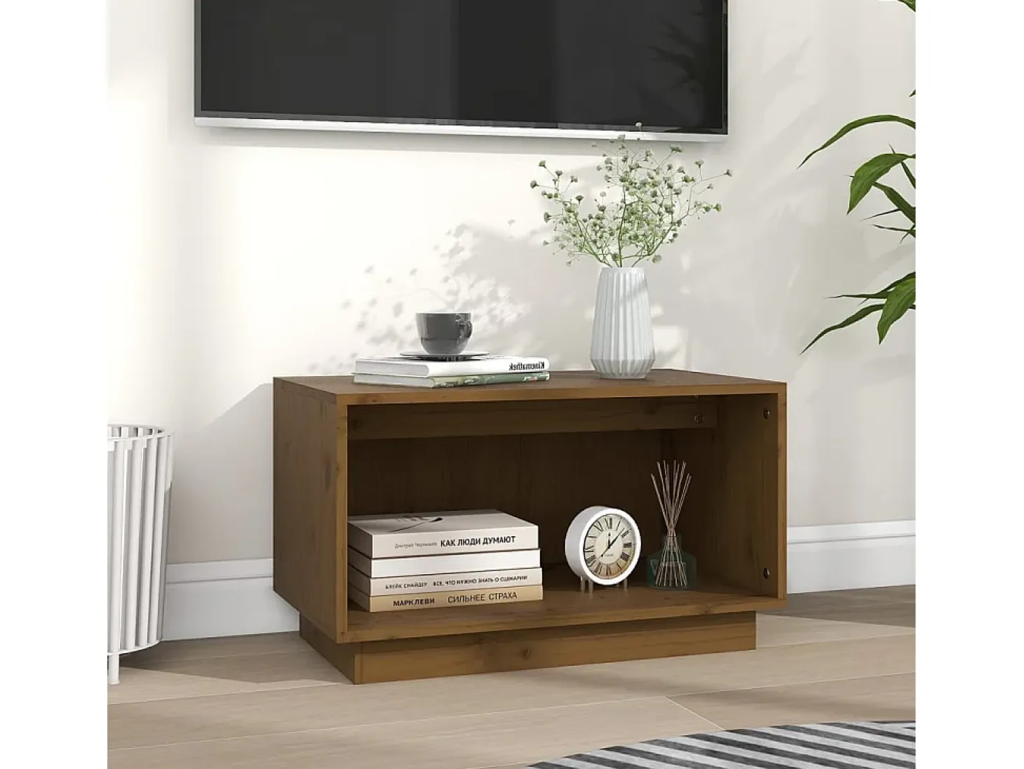 Mueble de TV madera maciza de pino marrón miel 60x35x35 cm