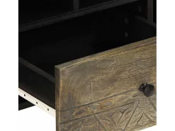 Mueble de TV madera maciza de mango negro 100x33x46 cm
