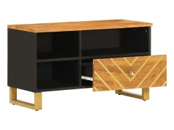Mueble de TV madera maciza de mango marrón negro 80x33,5x46 cm