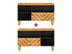 Mueble de TV madera maciza de mango marrón negro 80x33,5x46 cm