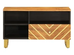 Mueble de TV madera maciza de mango marrón negro 80x33,5x46 cm