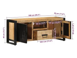Mueble de TV madera maciza de mango rugosa 100x30x40 cm
