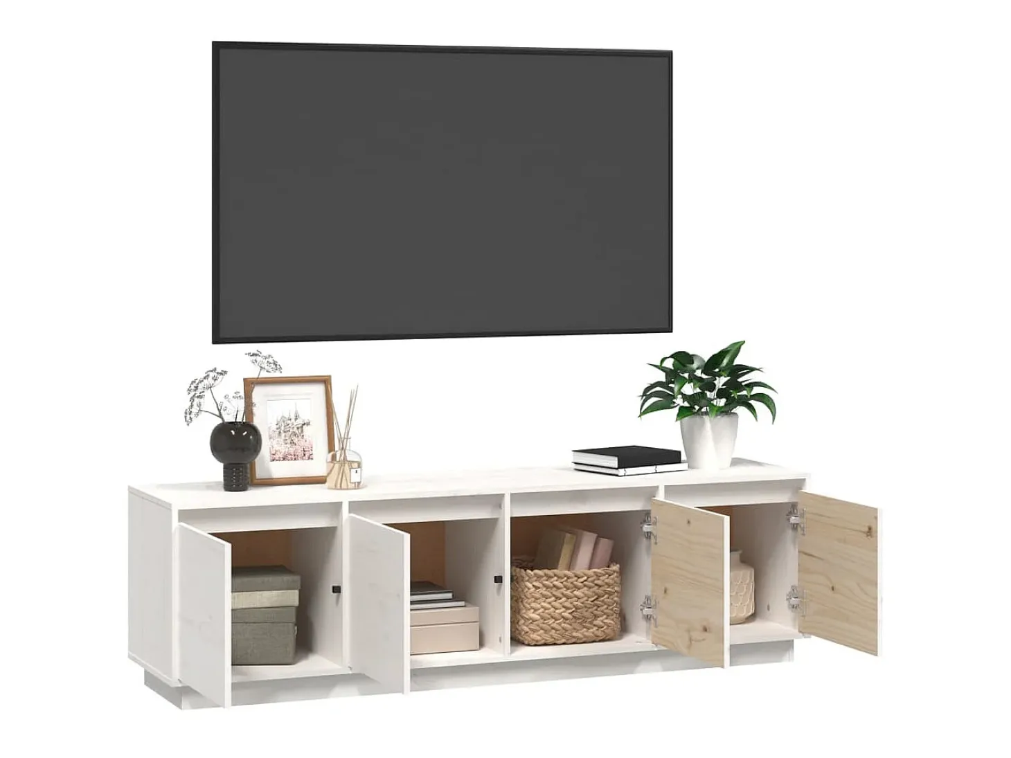 Mueble de TV madera maciza de pino blanco 156x37x45 cm ES46486