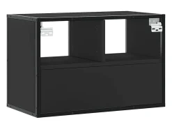 Mueble de TV metal y madera de ingeniería negro 60x31x39,5 cm