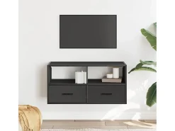 Mueble de TV metal y madera de ingeniería negro 80x31x39,5 cm
