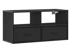 Mueble de TV metal y madera de ingeniería negro 80x31x39,5 cm