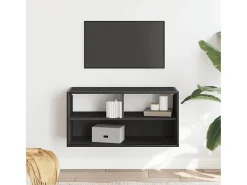 Mueble de TV metal y madera de ingeniería negro 80x31x39,5 cm