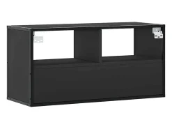 Mueble de TV metal y madera de ingeniería negro 80x31x39,5 cm