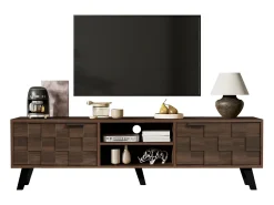 Mueble de TV moderno - 160,5 x 35,5 x 45 cm - con 2 puertas + 2 compartimentos abiertos - madera - natural oscuro