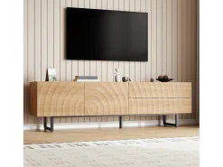Mueble de TV moderno - 180 x 38 x 51,5 cm - con 2 puertas + 2 cajones - diseño único - textura 3D - aglomerado - natural