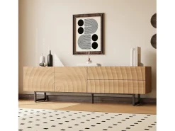 Mueble de TV moderno - 180 x 38 x 51,5 cm - con 2 puertas + 2 cajones - diseño único - textura 3D - aglomerado - natural