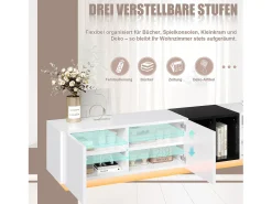 Mueble de TV moderno - 190 x 40 x 35 cm - con 1 cajón + 2 puertas + compartimentos abiertos - madera - blanco